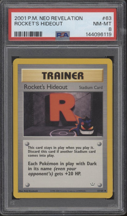 Rocket's Hideout Pokemon Neo Revelation #63 PSA 8