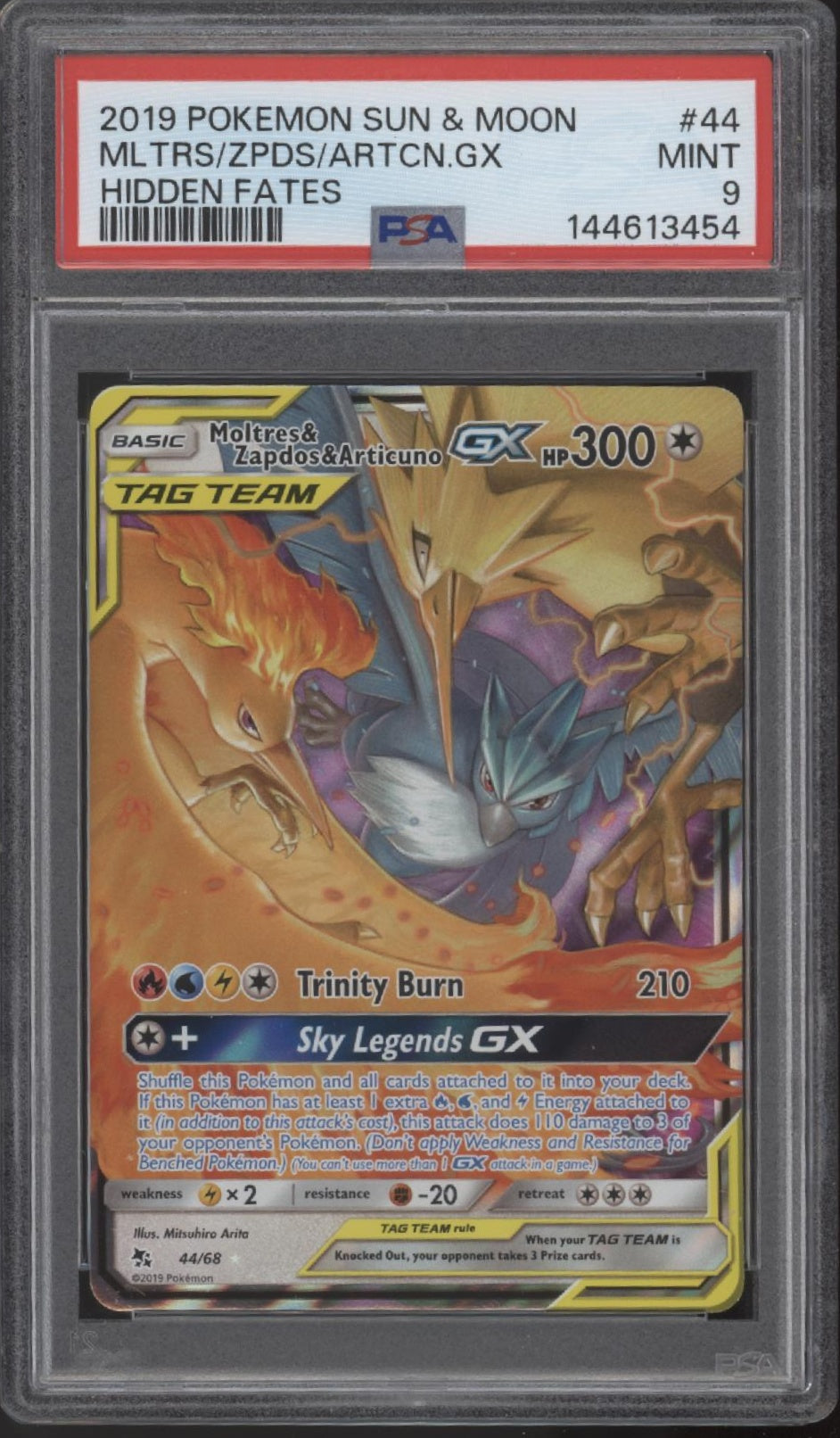 Moltres & Zapdos & Articuno GX Pokemon Hidden Fates #44 PSA 9