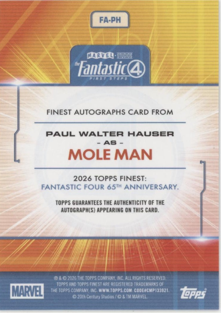 Paul Walter Hauser as Mole Man 2026 Finest Fantastic Four Refractor Auto #FA-PH