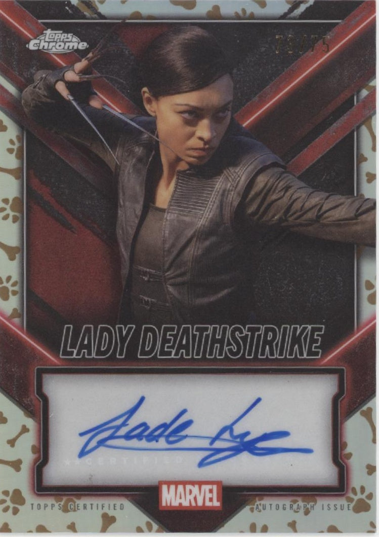 Jade Lye as Lady Deathstrike 2025 Topps Chrome Deadpool Refractor Auto 73/75