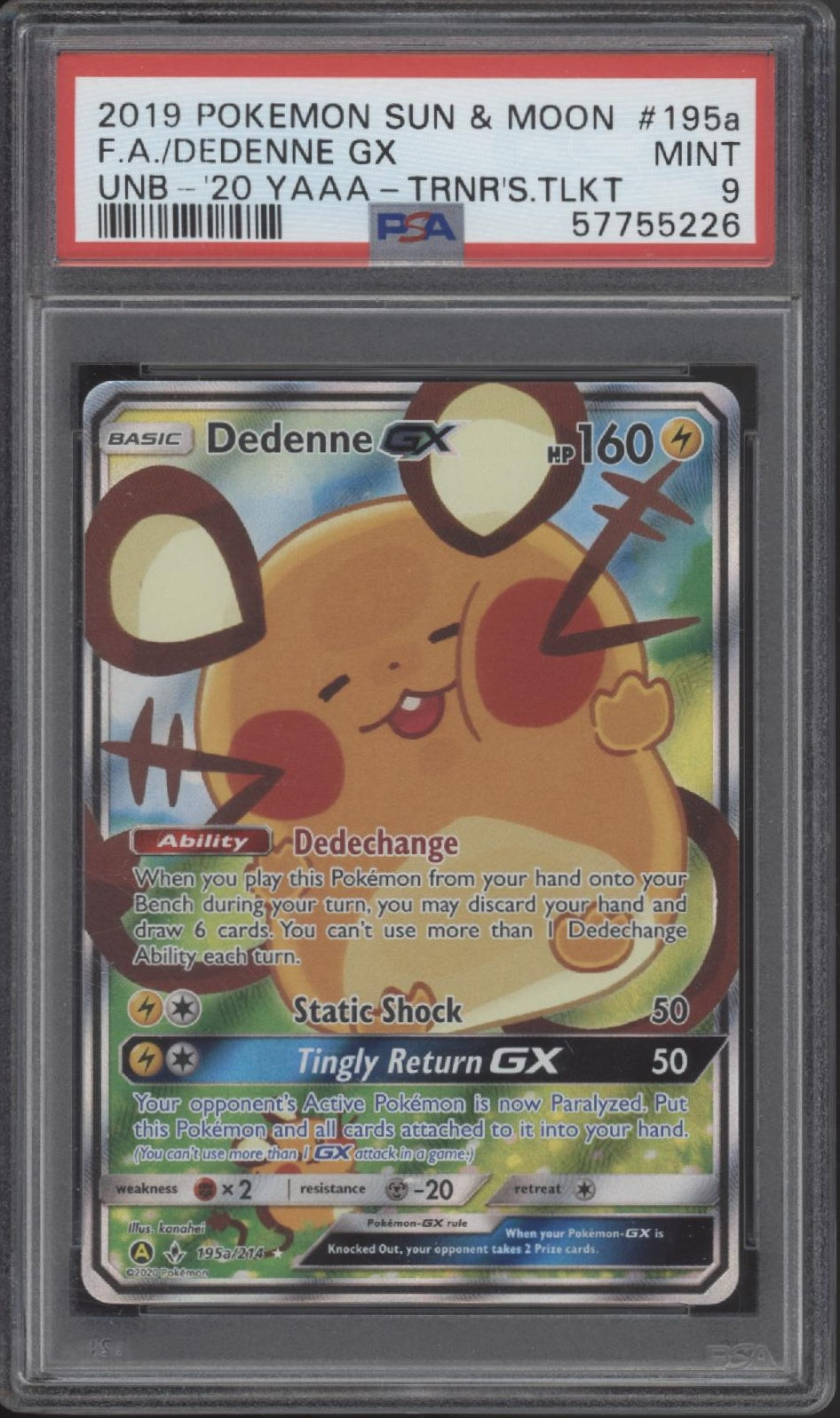 Dedenne GX Pokemon Unbroken 2020 YAAA Trainer's Toolkit #195 PSA 9