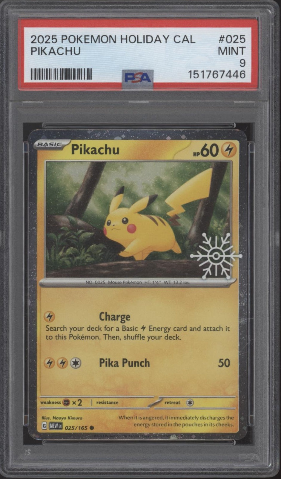 Pikachu Pokemon Holiday Calendar #025 PSA 9