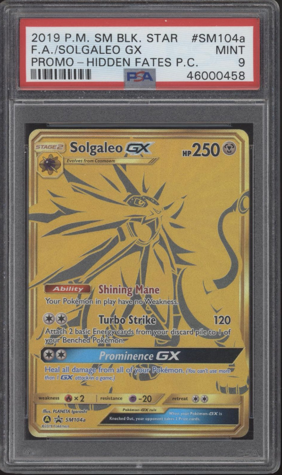 Solgaleo GX Pokemon Hidden Fates Premium Collection Promo Full Art #SM104a PSA 9