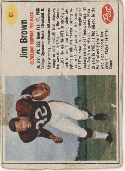 Jim Brown 1962 Post Cereal #61 Cleveland Browns