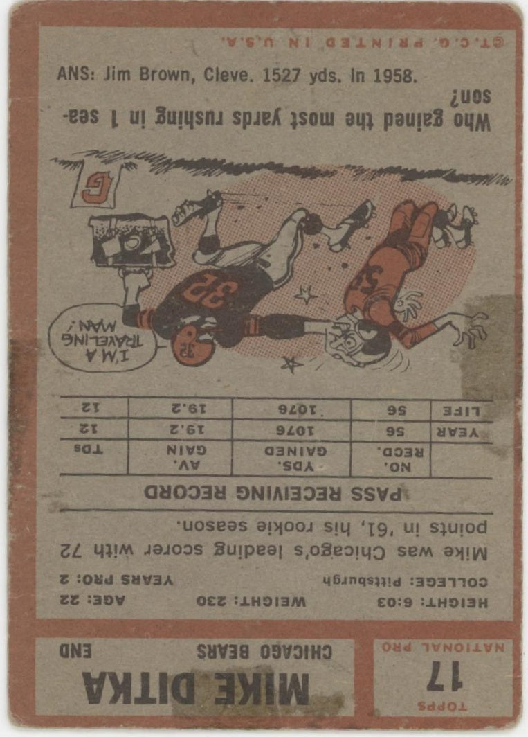Mike Ditka 1962 Topps RC #17 Chicago Bears PR