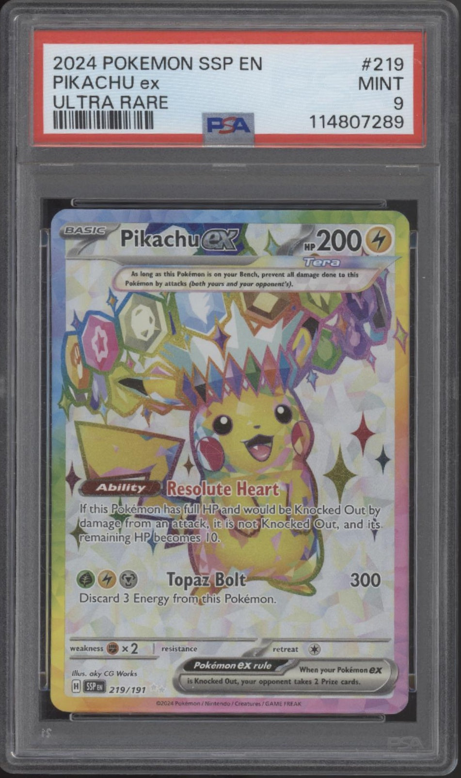 Pikachu ex Pokemon Surging Sparks Ultra Rare #219 PSA 9