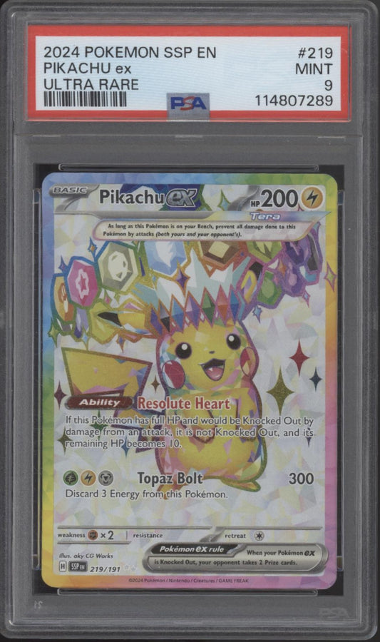 Pikachu ex Pokemon Surging Sparks Ultra Rare #219 PSA 9