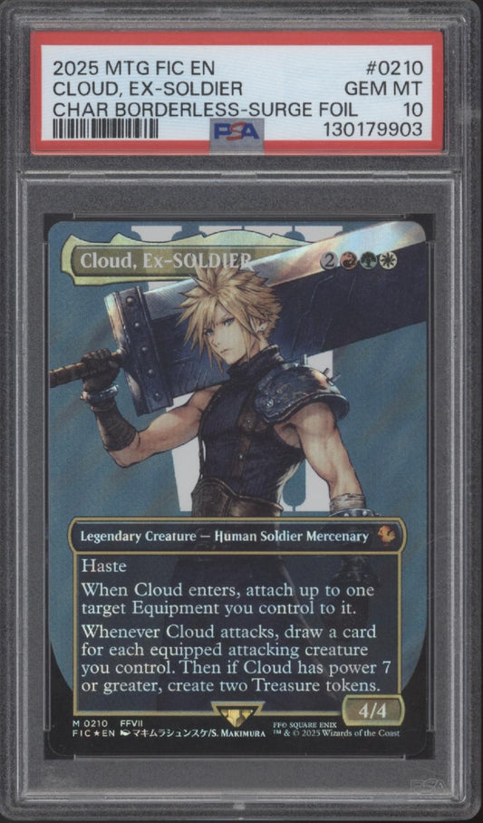 Cloud, Ex-SOLDIER MTG Final Fantasy Character Borderless Surge Foil PSA 10