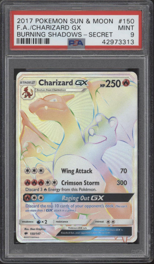 Charizard GX Pokemon Burning Shadows Secret Full Art #150 PSA 9