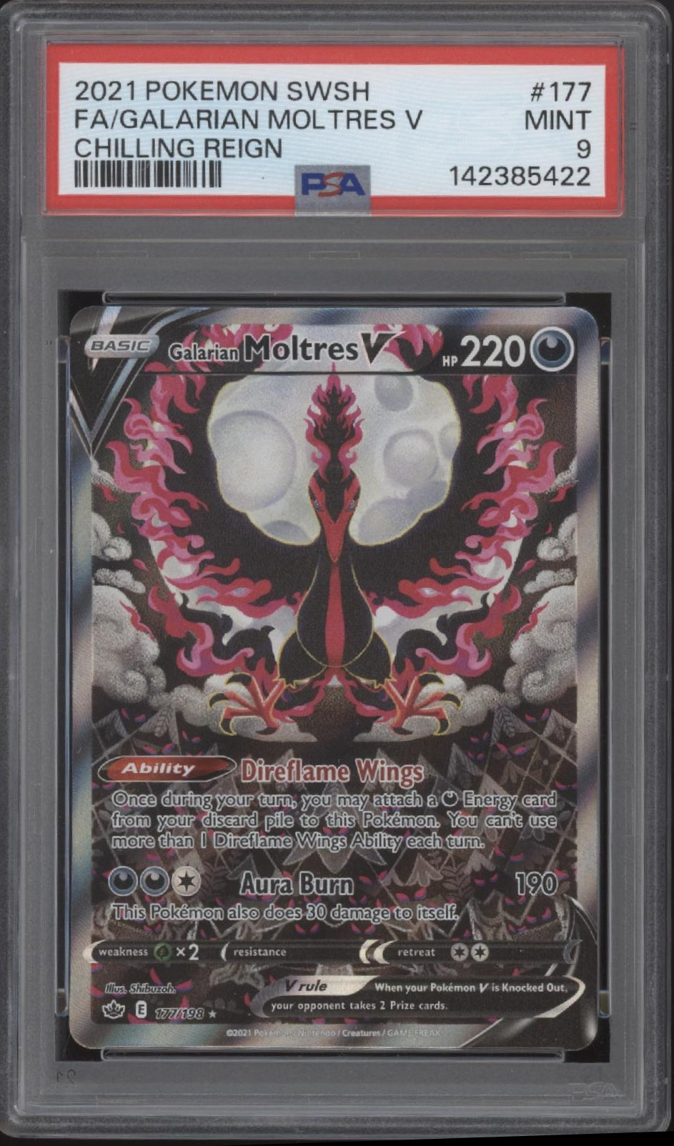 Galarian Moltres V Pokemon Chilling Reign Full Art #177 PSA 9