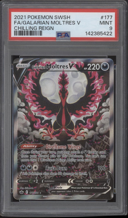 Galarian Moltres V Pokemon Chilling Reign Full Art #177 PSA 9