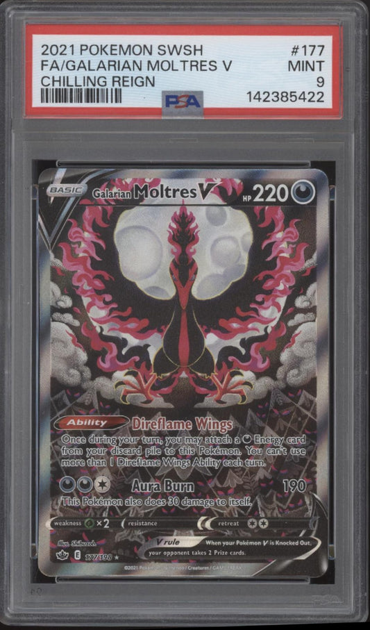 Galarian Moltres V Pokemon Chilling Reign Full Art #177 PSA 9