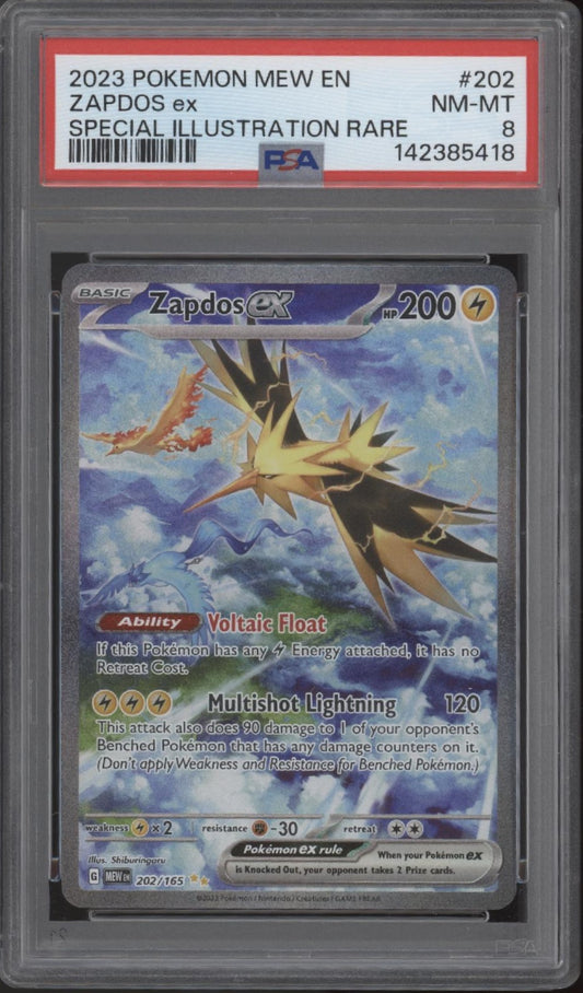 Zapdos ex Pokemon 151 Special Illustration Rare #202 PSA 8