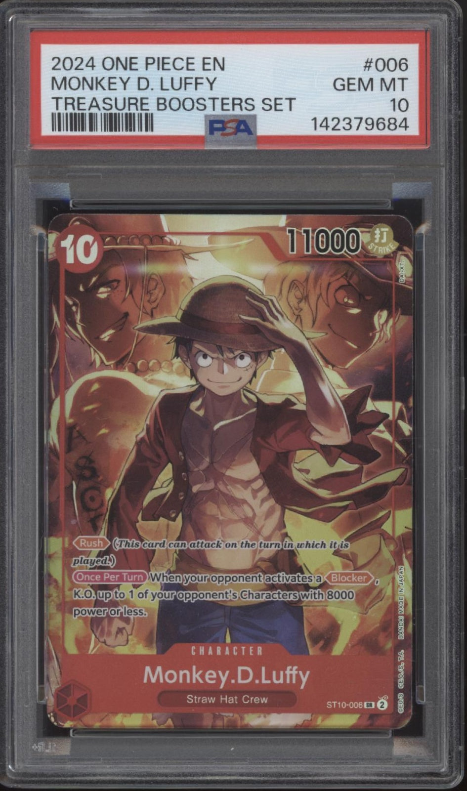 Monkey D Luffy One Piece Card Game Treasure Boosters Set #006 PSA 10 #2