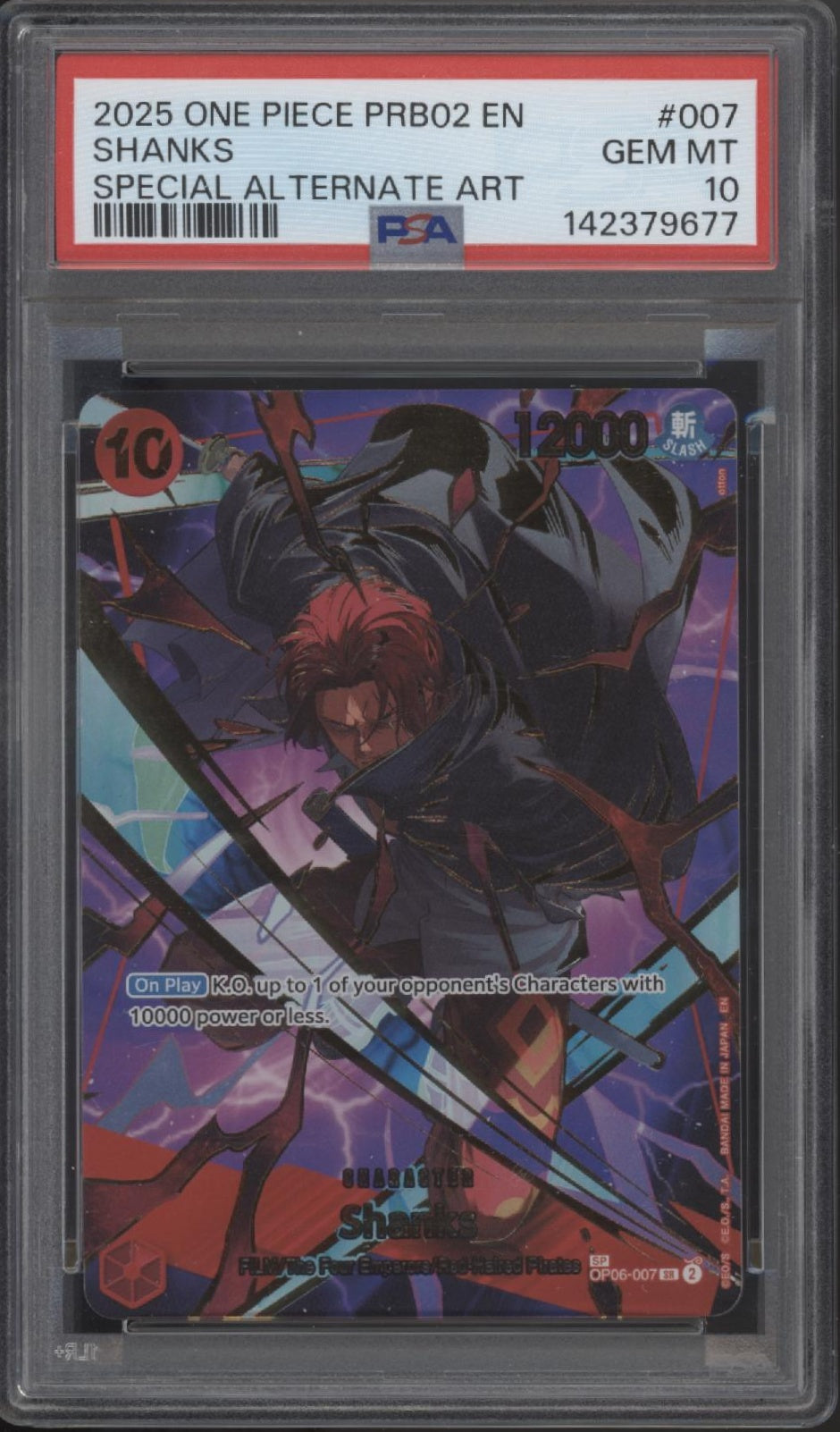 Shanks One Piece Card Game PRB02 Special Alternate Art #007 PSA 10