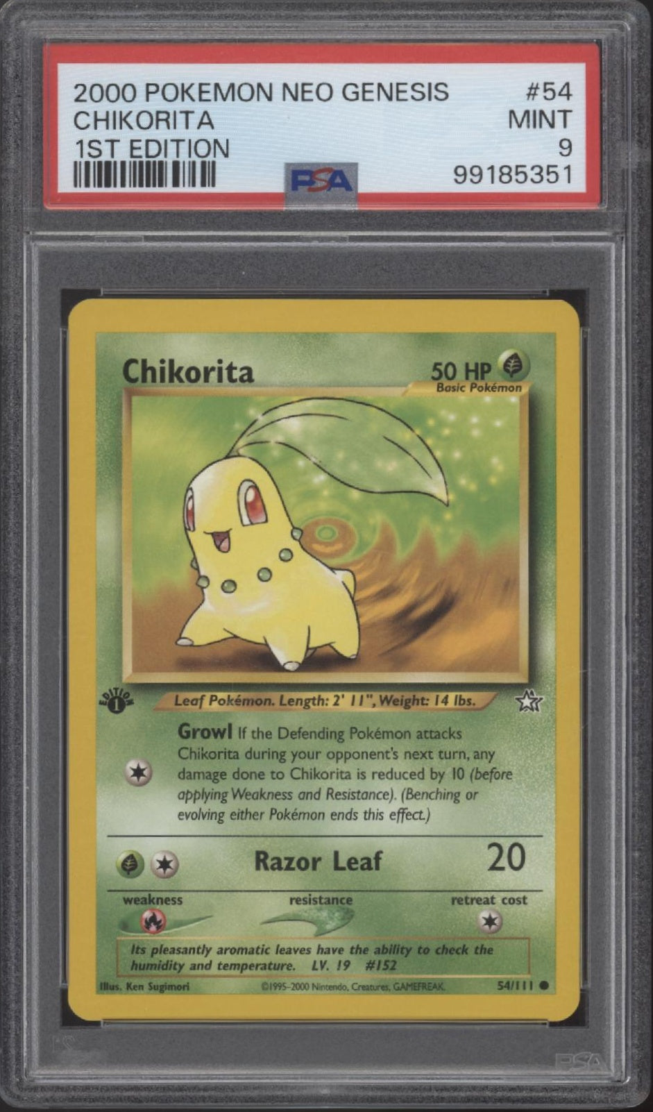 Chikorita Pokemon Neo Genesis 1st Edition #54 PSA 9