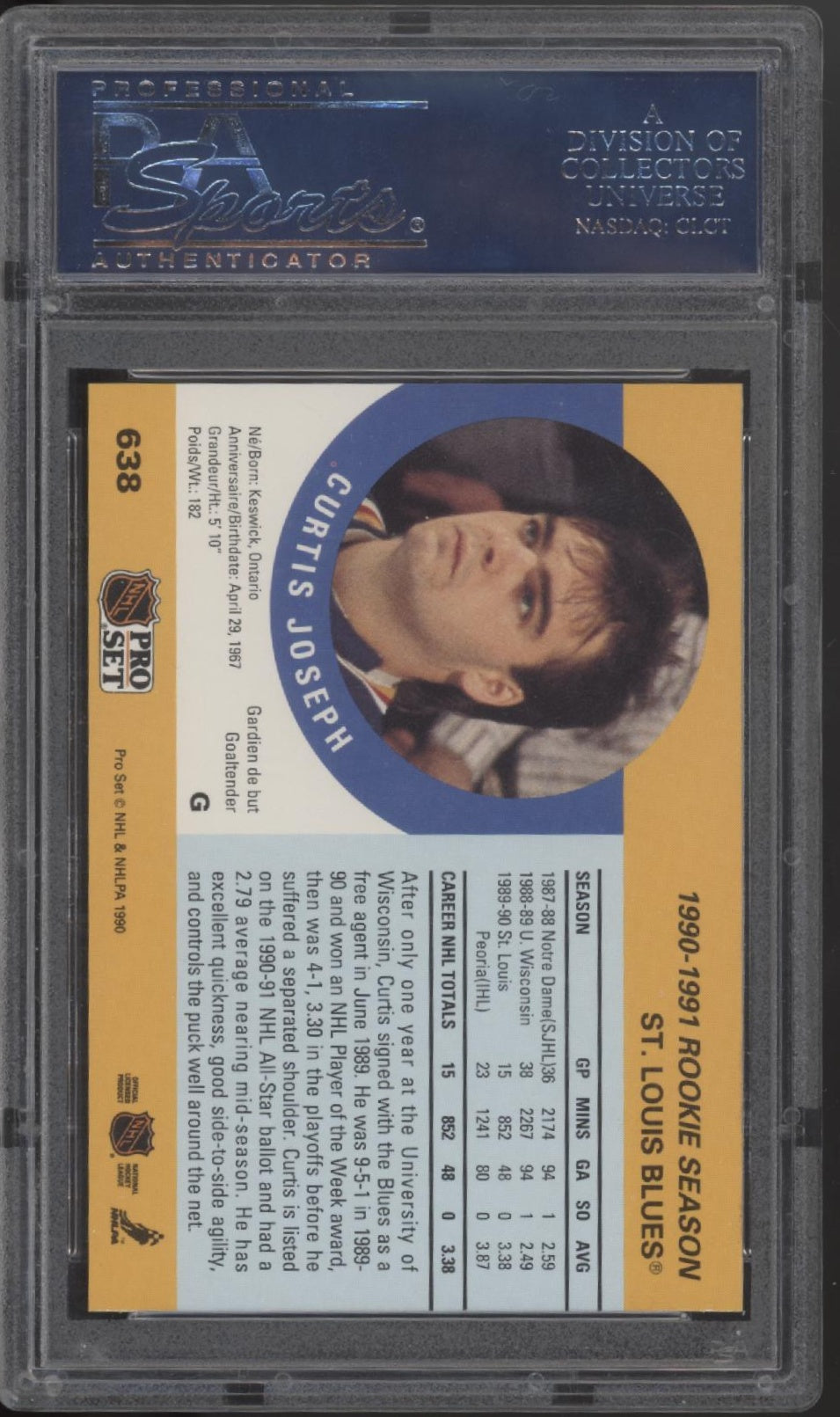 Curtis Joseph 1990-90 Pro Set RC #638 PSA 10