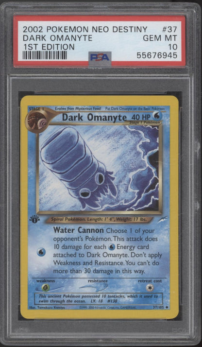 Dark Omanyte Pokemon Neo Destiny 1st Edition #37 PSA 10