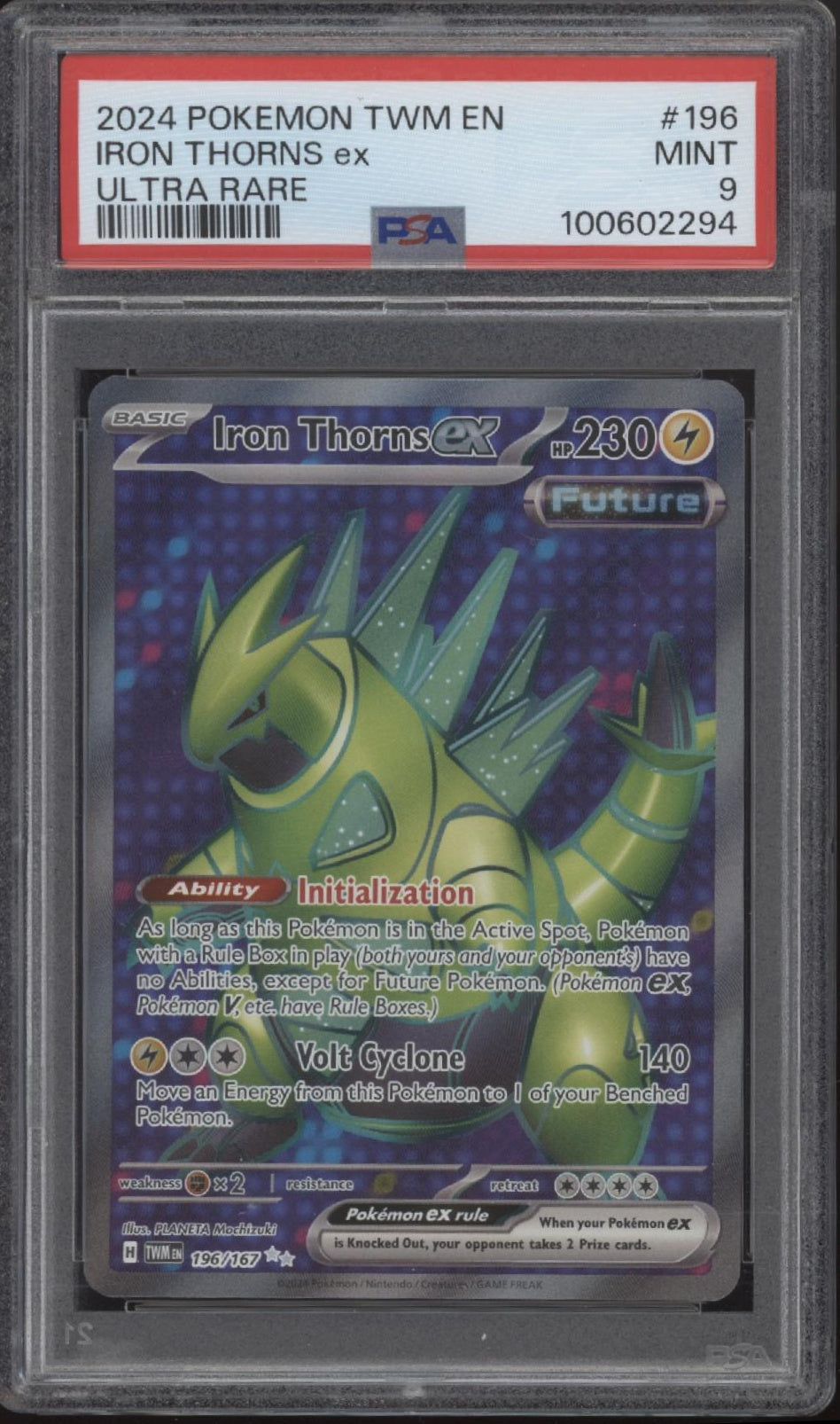 Iron Thorns ex Pokemon Twilight Masquerade Ultra Rare #196 PSA 9