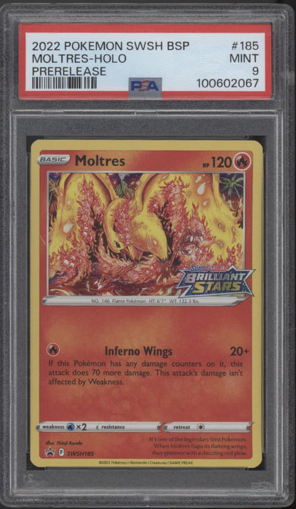 Moltres Pokemon Brilliant Stars Prerelease Holo #185 PSA 9