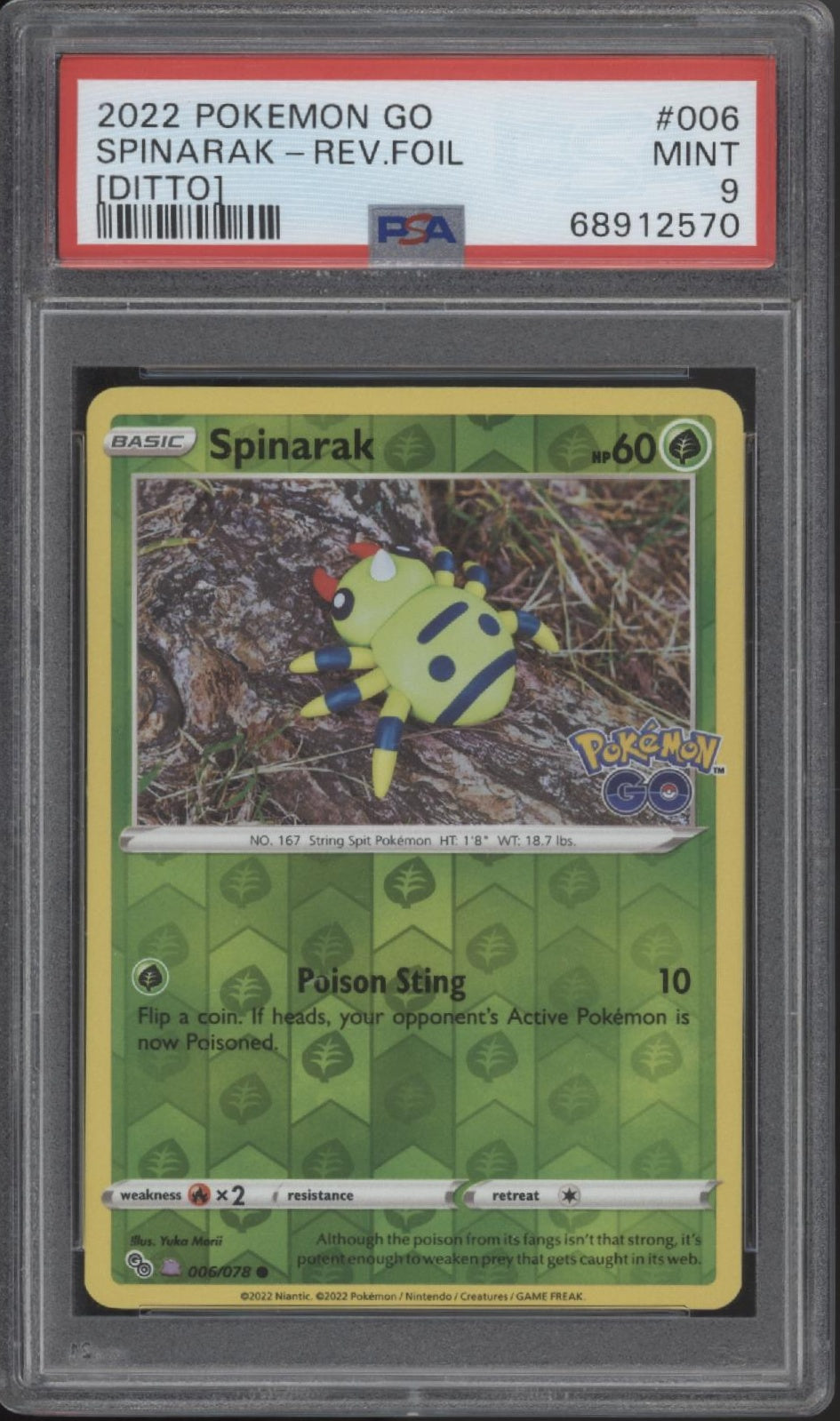 Spinarak (Ditto) Pokemon GO Reverse Holo #006 PSA 9