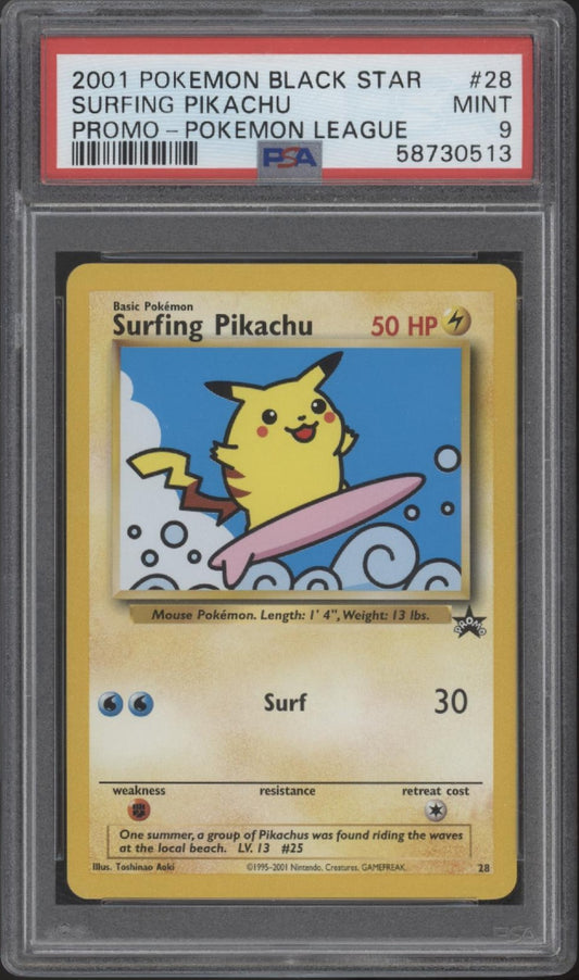 Surfing Pikachu Pokemon League Black Star Promo #28 PSA 9