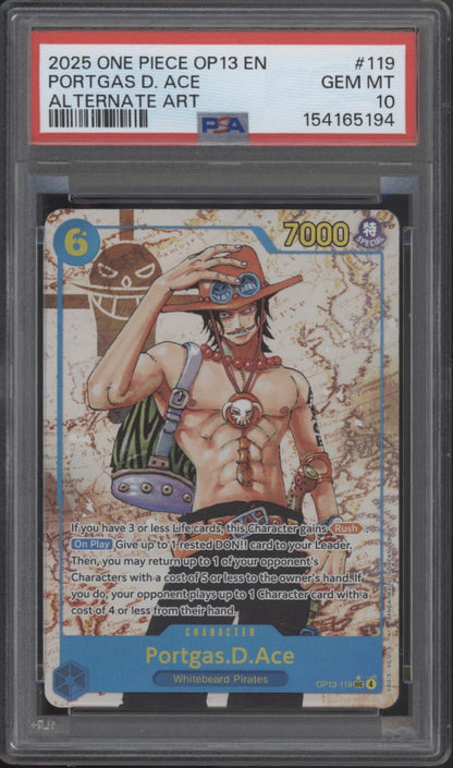 Portgas D Ace One Piece Card Game OP13 Alternate Art #119 PSA 10