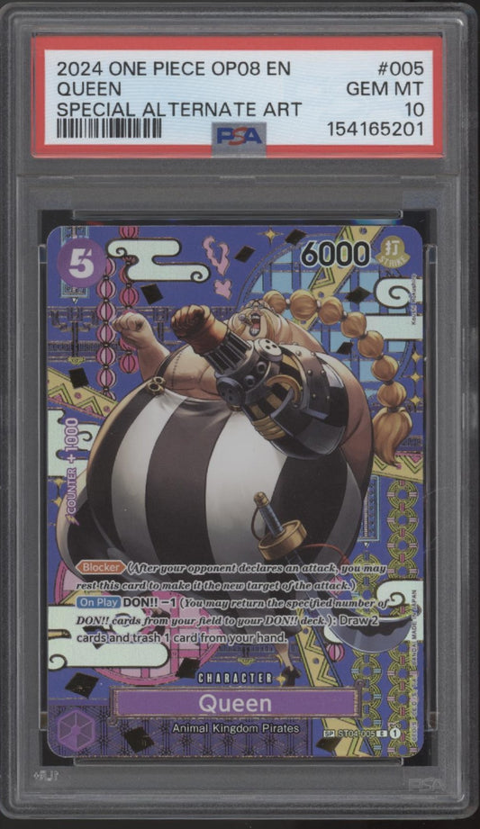Queen One Piece Card Game OP08 Special Alternate Art #005 PSA 10