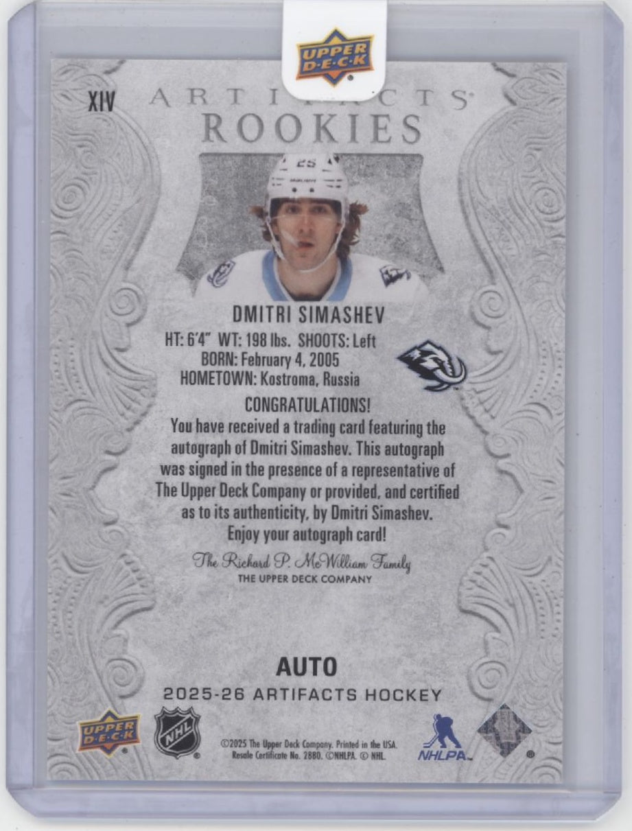 Dmitri Simashev 2025-26 Upper Deck Artifacts RC Auto #XIV