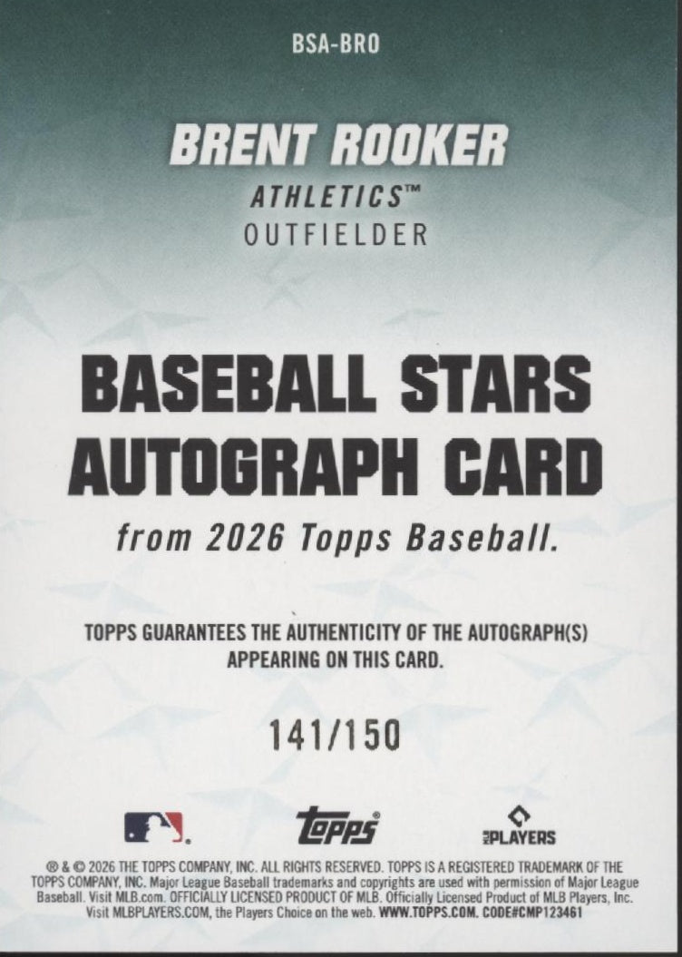 Brent Rooker 2026 Topps Stars Auto 141/150 #BSA-BRO