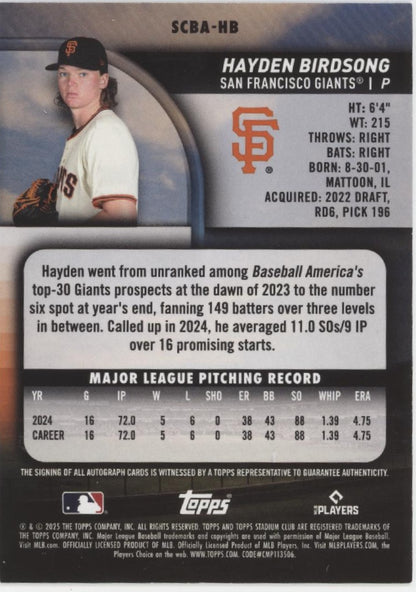 Hayden Birdsong 2025 Topps Stadium Club Yellow RC Auto #SCBA-HB
