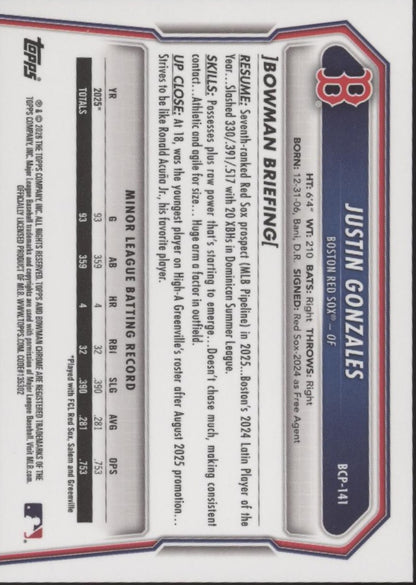 Justin Gonzales 2026 Bowman Chrome Scale Refractor #BCP-141
