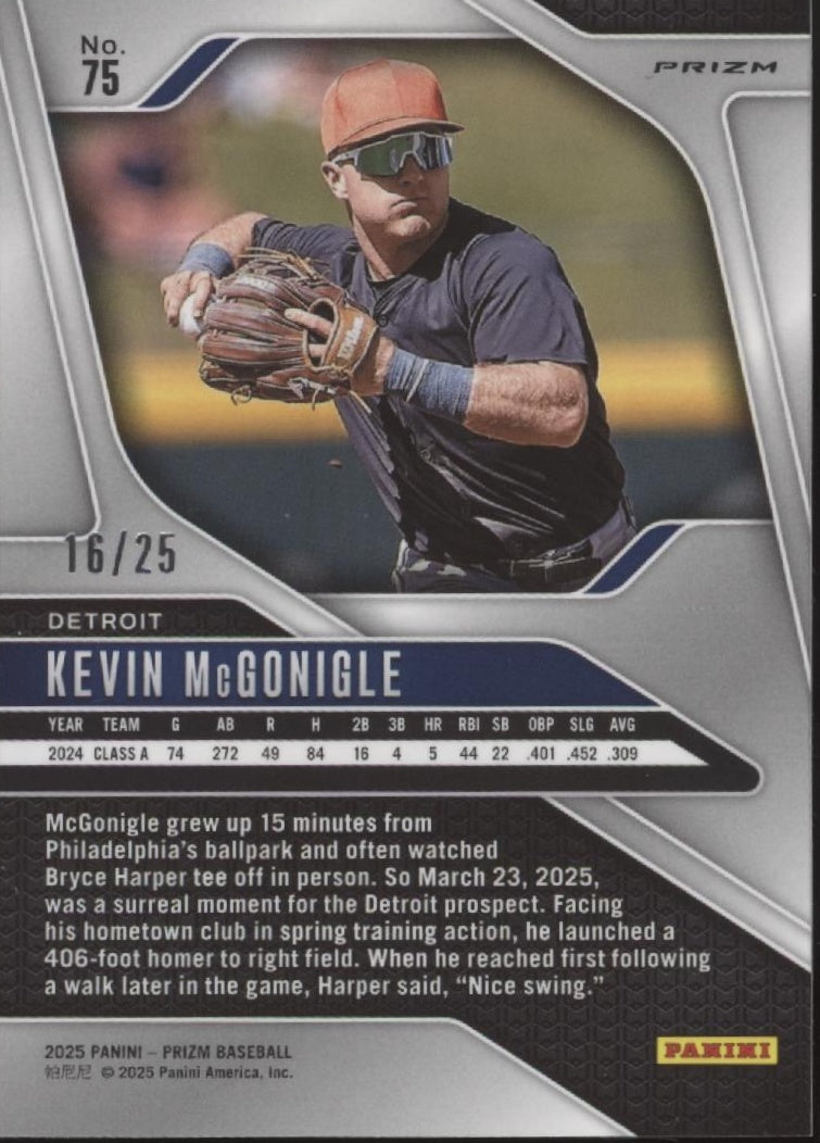 Kevin McGonigle 2025 Panini Prizm Mojo Prizm 16/25 #75
