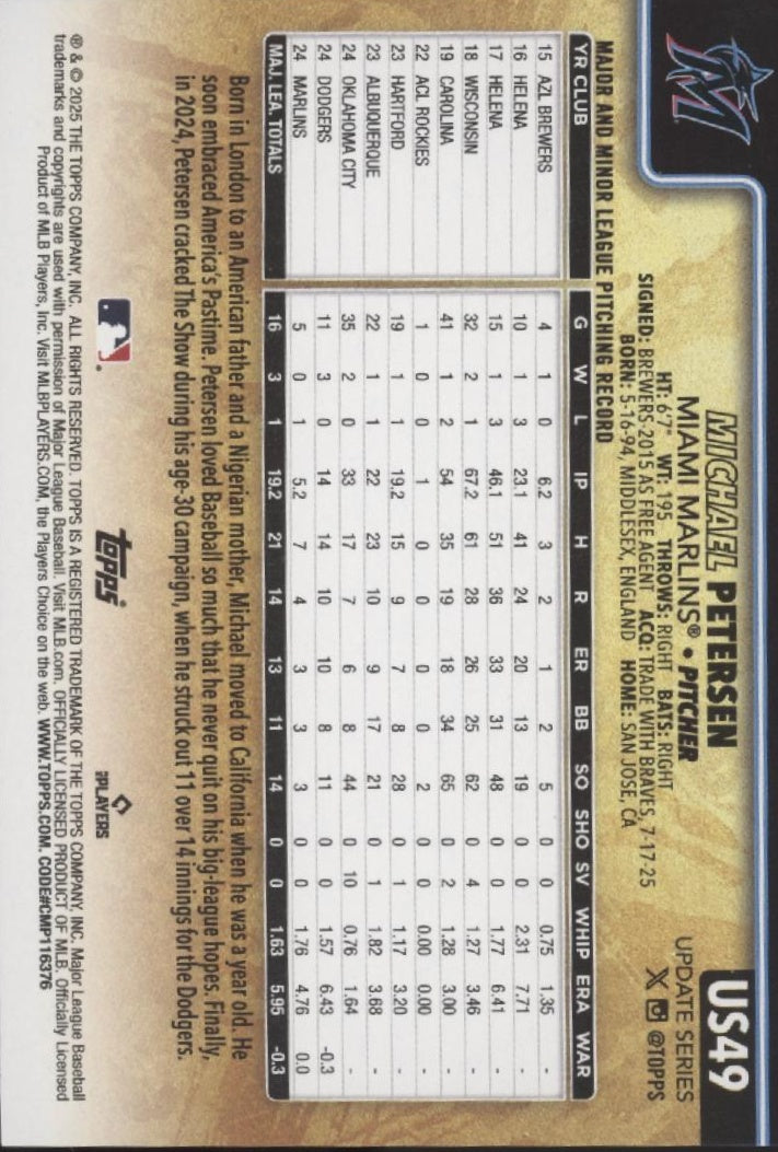 Michael Peterson 2025 Topps Update Series RC #US49