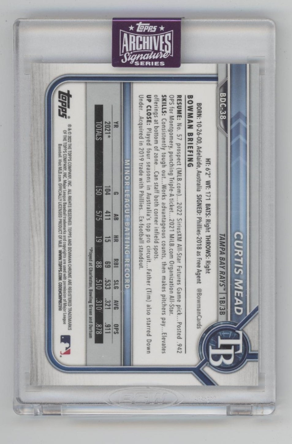 Curtis Mead 2025 Topps Archives Signature Series Auto 05/10 #BDC-38