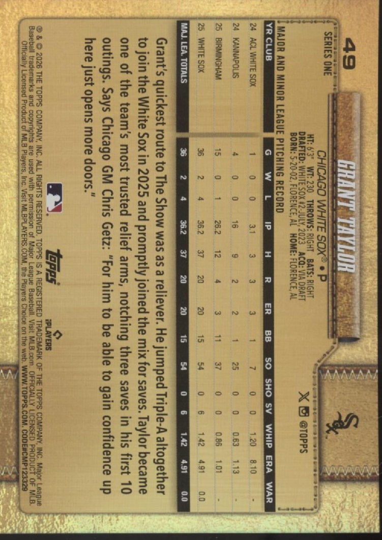 Grant Taylor 2026 Topps Series 1 RC #49