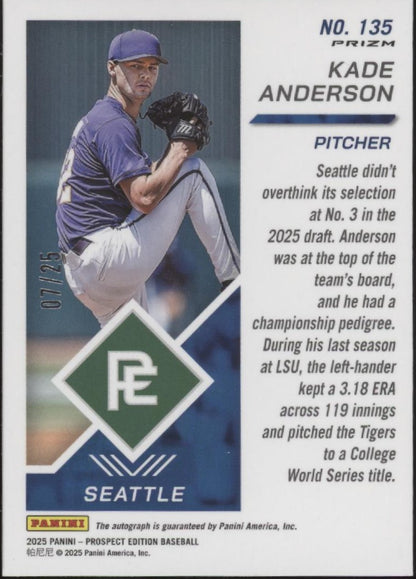 Kade Anderson 2025 Panini Prospect Edition Mojo Prizm Auto 07/25 #135