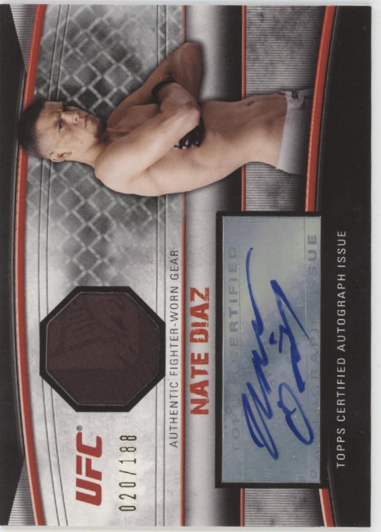 Nate Diaz 2010 Topps Knockout Swatch Auto 020/188 #AFG-ND