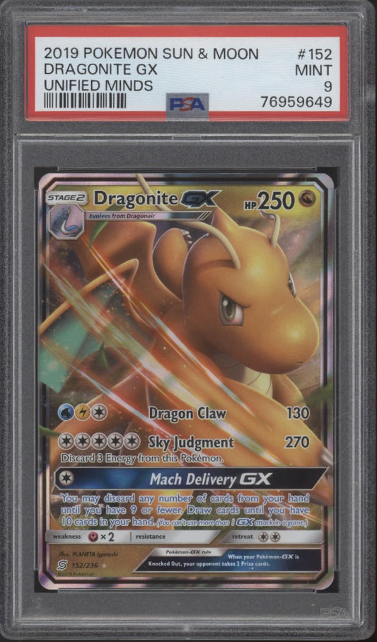 Dragonite GX Pokemon Unified Minds #152 PSA 9
