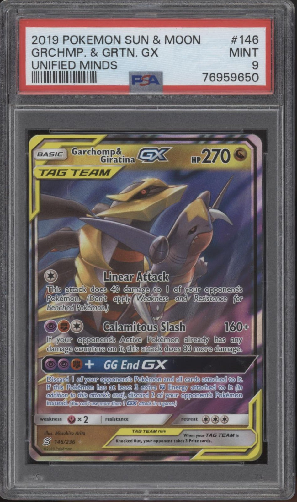 Garchomp & Giratina GX Pokemon Unified Minds #146 PSA 9