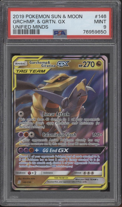 Garchomp & Giratina GX Pokemon Unified Minds #146 PSA 9
