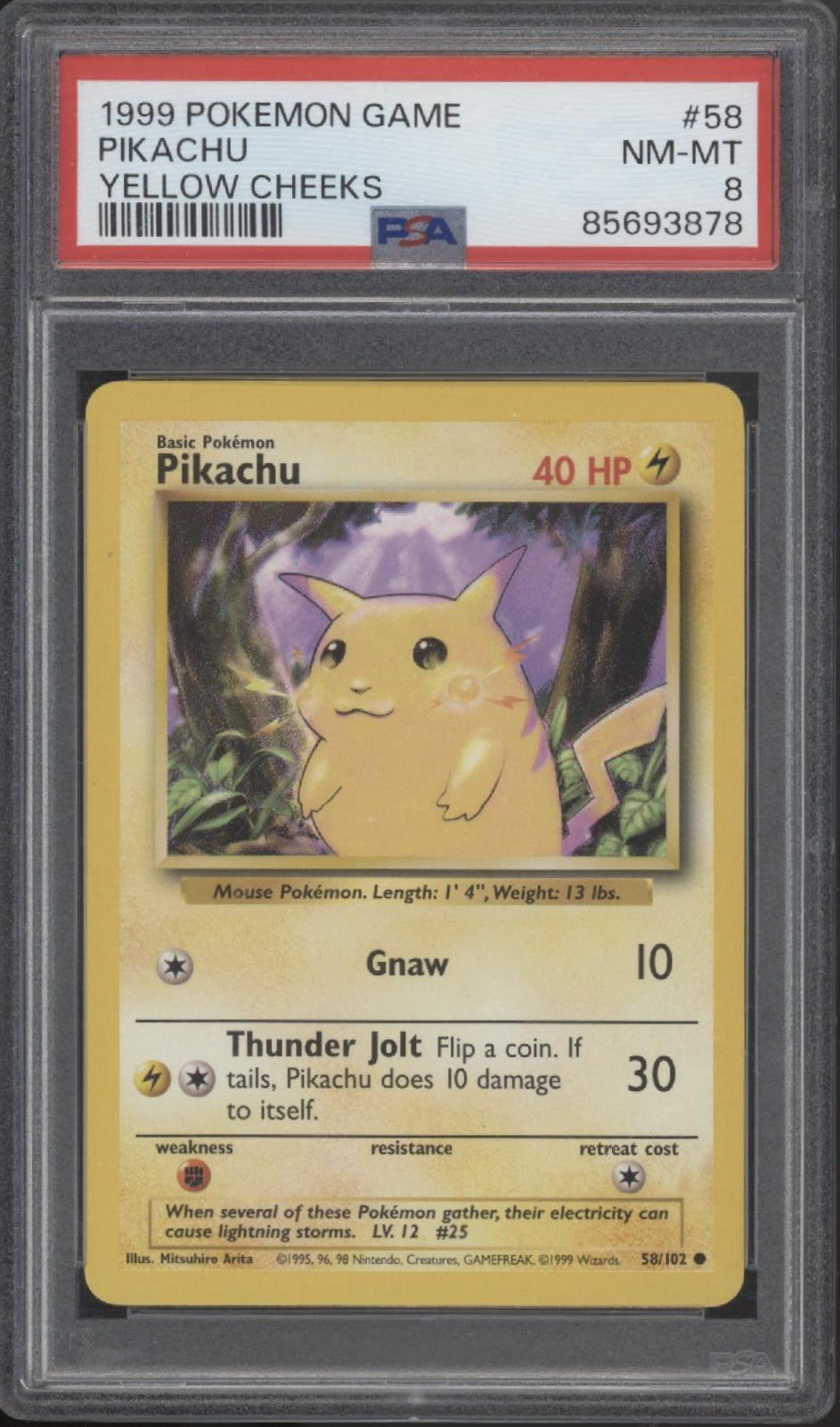Pikachu Pokemon Base Set Yellow Cheeks #58 PSA 8