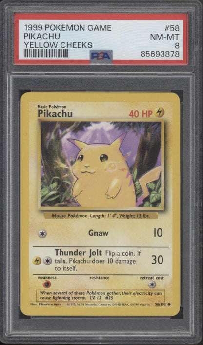 Pikachu Pokemon Base Set Yellow Cheeks #58 PSA 8