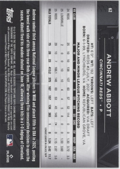 Andrew Abbott 2026 Topps Chrome Black Gold Refractor 10/50 #62
