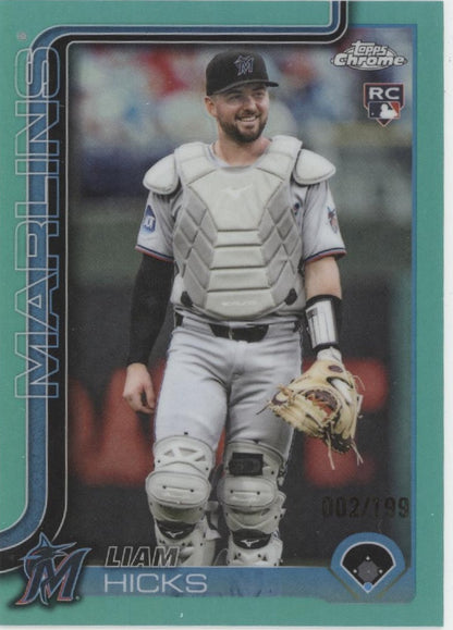 Liam Hicks 2025 Topps Chrome Aqua Refractor RC 002/199 #USC86