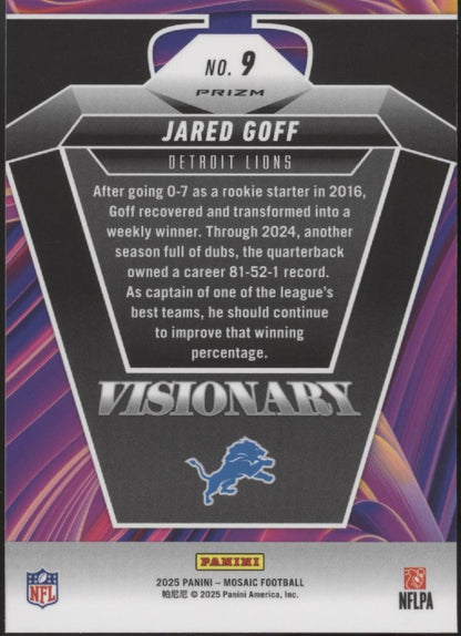 Jared Goff 2025 Panini Mosaic Visionary Prizm #9