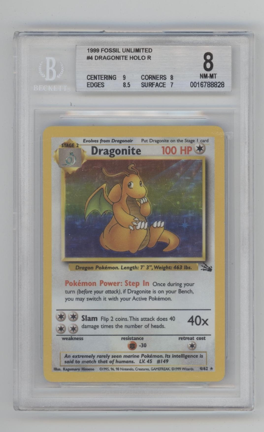 Dragonite Pokemon Fossil Holo #4 Beckett 8、Collector Store LLC Gaming、kayou