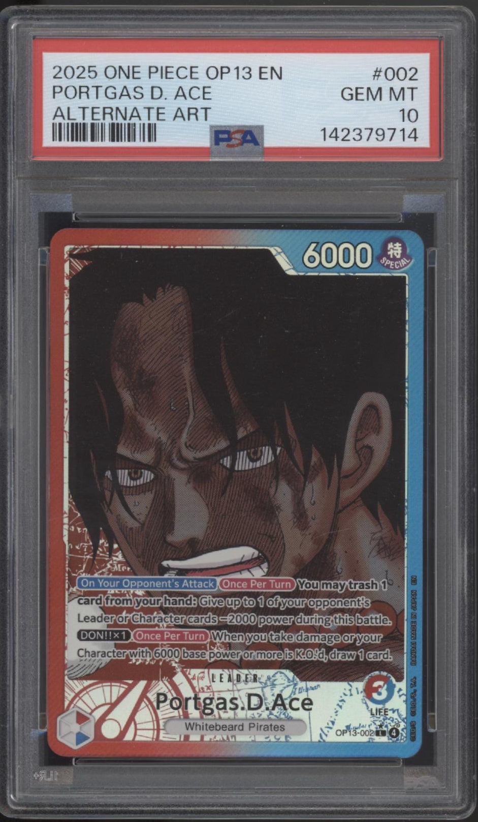 Portgas D Ace One Piece Card Game OP13 Alternate Art #002 PSA 10