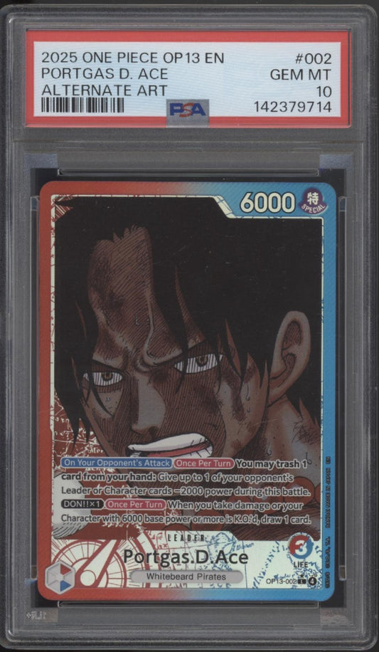 Portgas D Ace One Piece Card Game OP13 Alternate Art #002 PSA 10