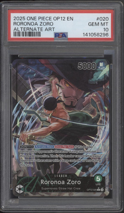 Roronoa Zoro One Piece Card Game OP12 Alternate Art #020 PSA 10